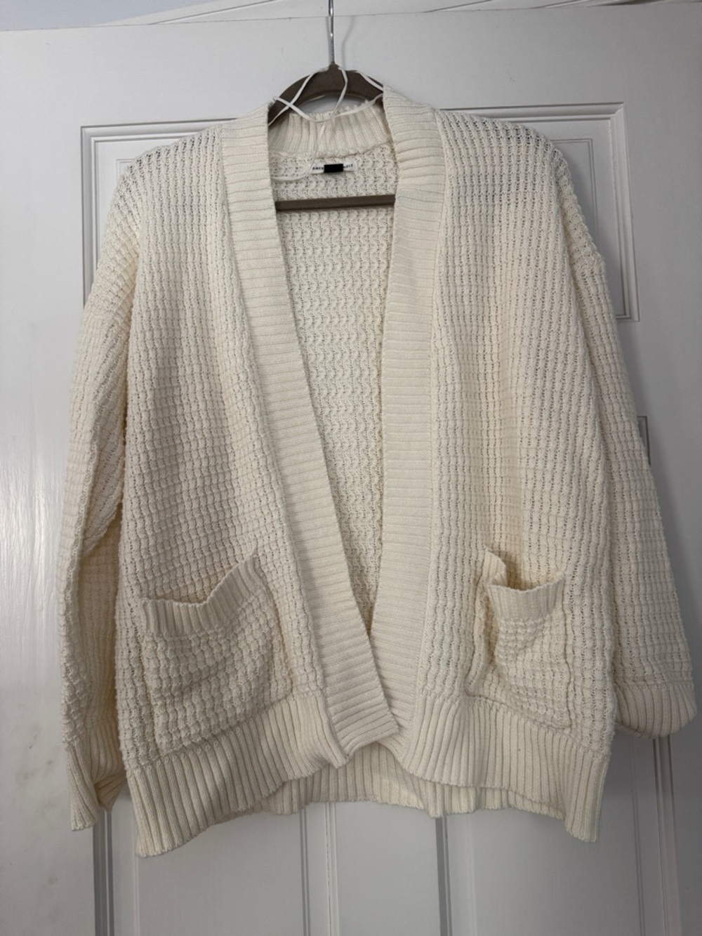 American Eagle Outfitters Cream Open-Front Knit Cardigan